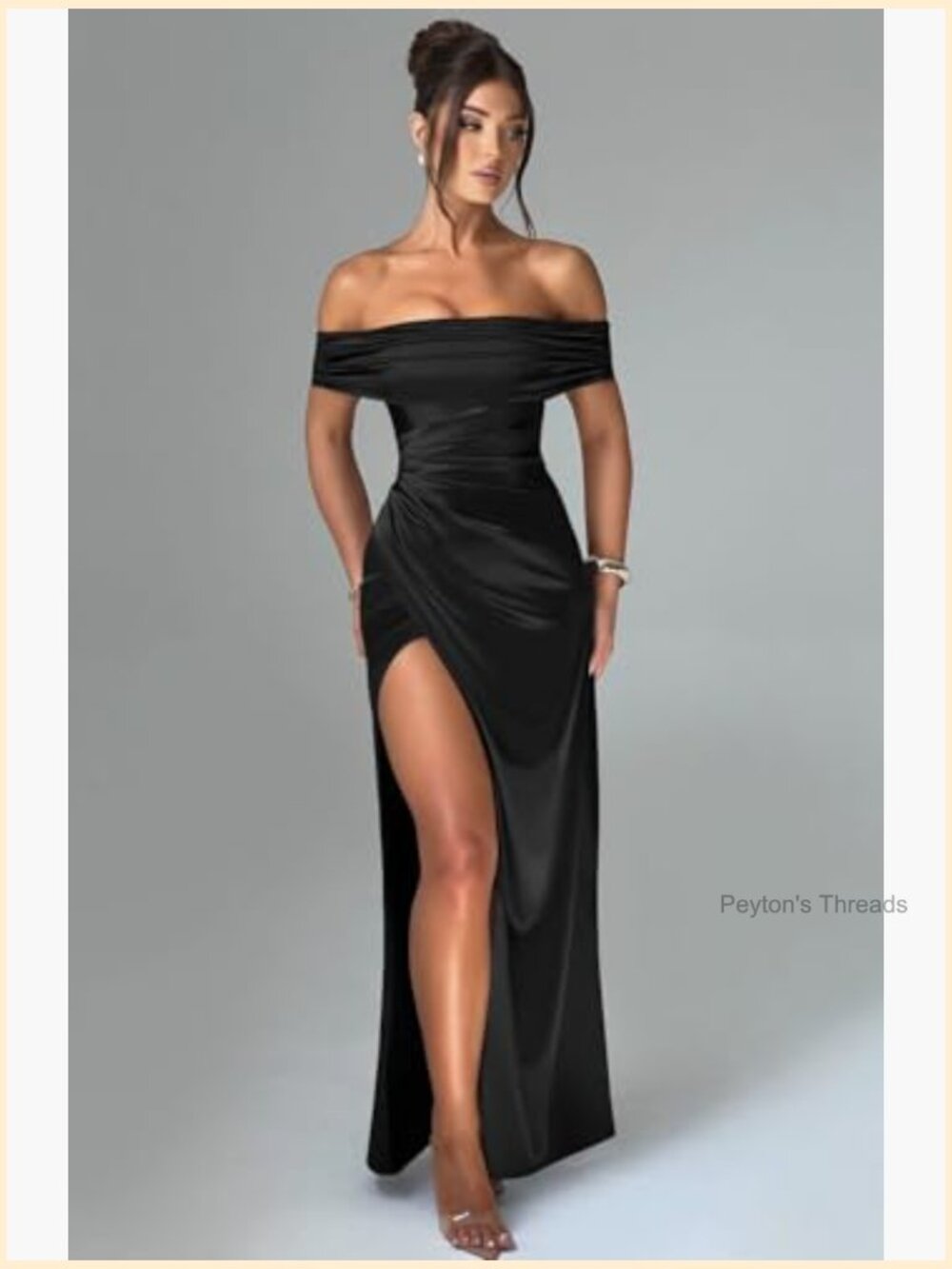 Elegant Off Shoulder High Split Bodycon Maxi Dress for Evening Wedding Guest - Picture 2 of 7
